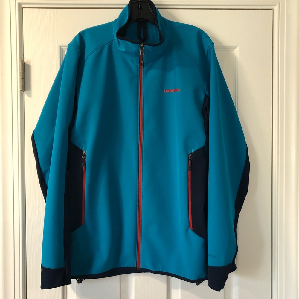 Patagonia Adze Hybrid Full Zip Jacket Large Grecian Blue/Barn House Red
